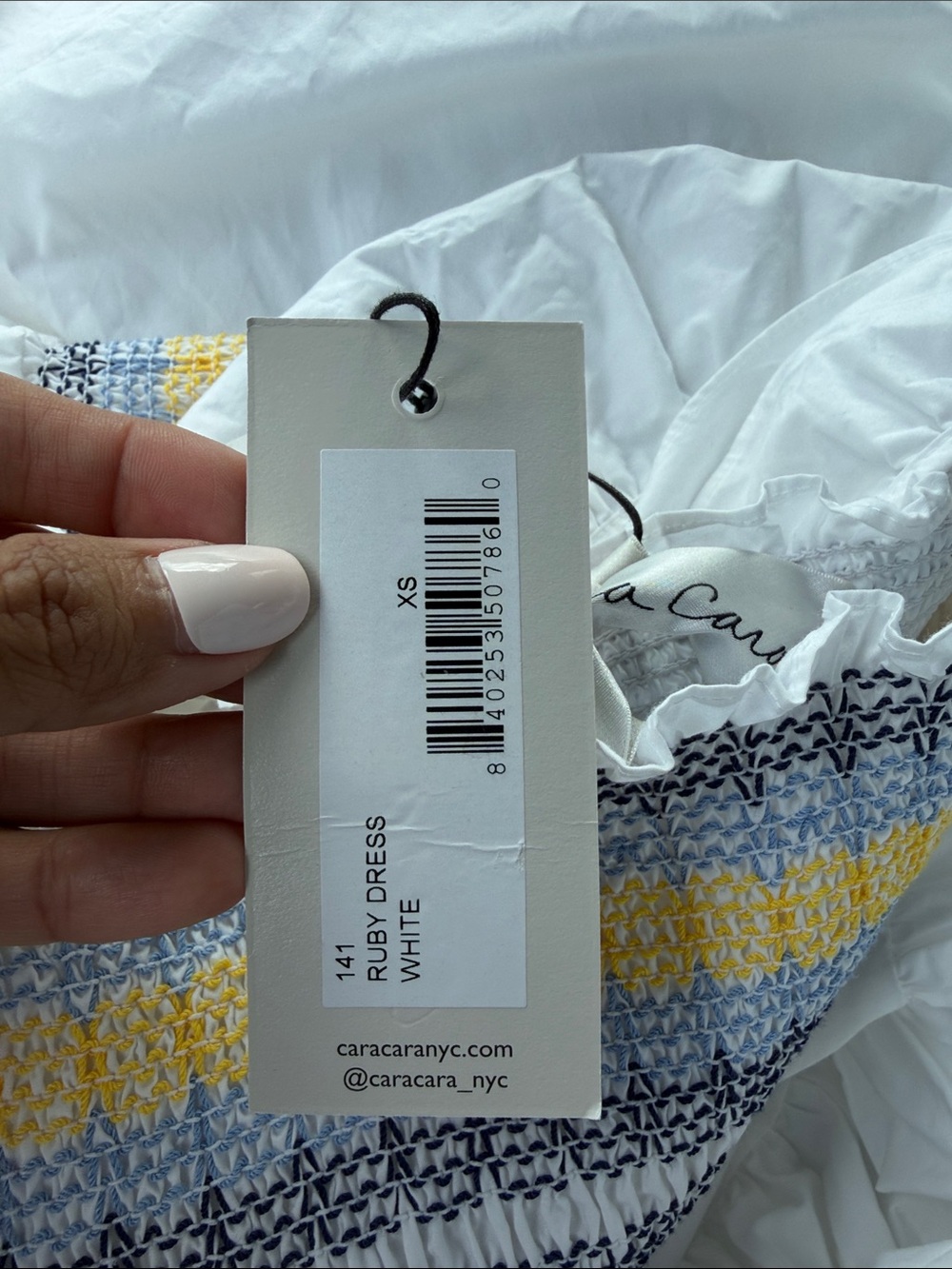 Cara Cara Ruby White Cotton Smocked Poplin Ruffle Midi Dress Size XS NWT - Picture 5 of 10